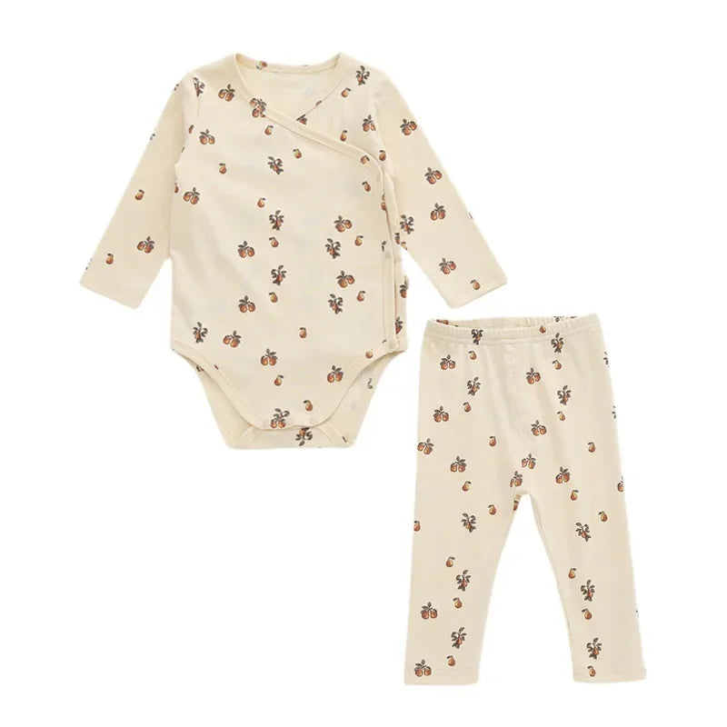 2 Piece Long Sleeve with Bottoms Newborn Beige Floral Set