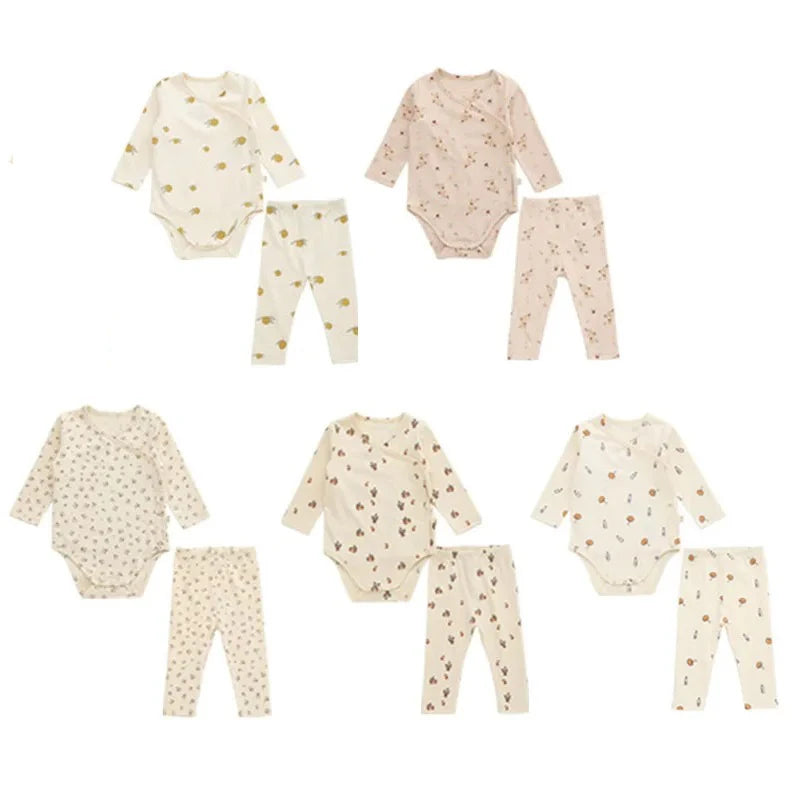 2 Piece Long Sleeve with Bottoms Newborn Beige Floral Set