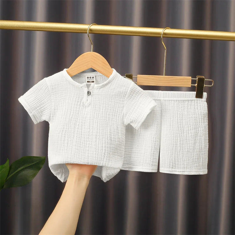 Children's Solid Colored Ribbed Cotton T-Shirt and Shorts Set (6m-5y)