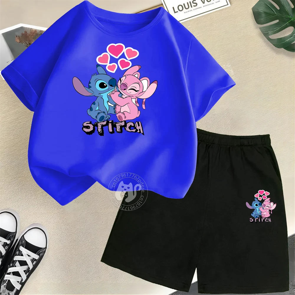 Disney Stitch & Angel Kids' Summer Outfit – 100% Cotton T-Shirt & Shorts Set 🏝️💙