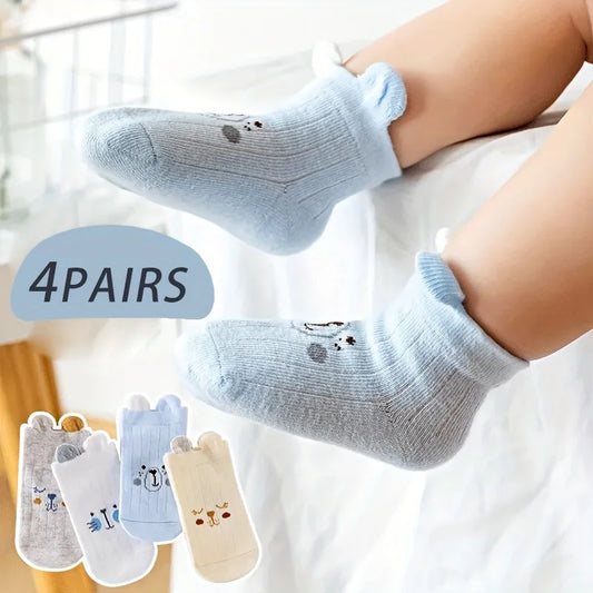 4ct Pure Cotton Newborn and Toddler Socks 0M-3Y