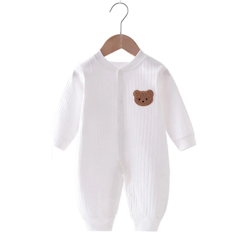 Solid Color Teddy Bear Patch Cotton Onesie 0-18M