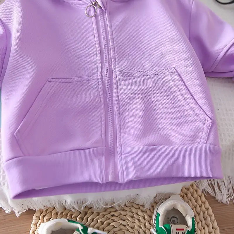 Girls' 3D Rabbit Zip-Up Jacket Jogger Set