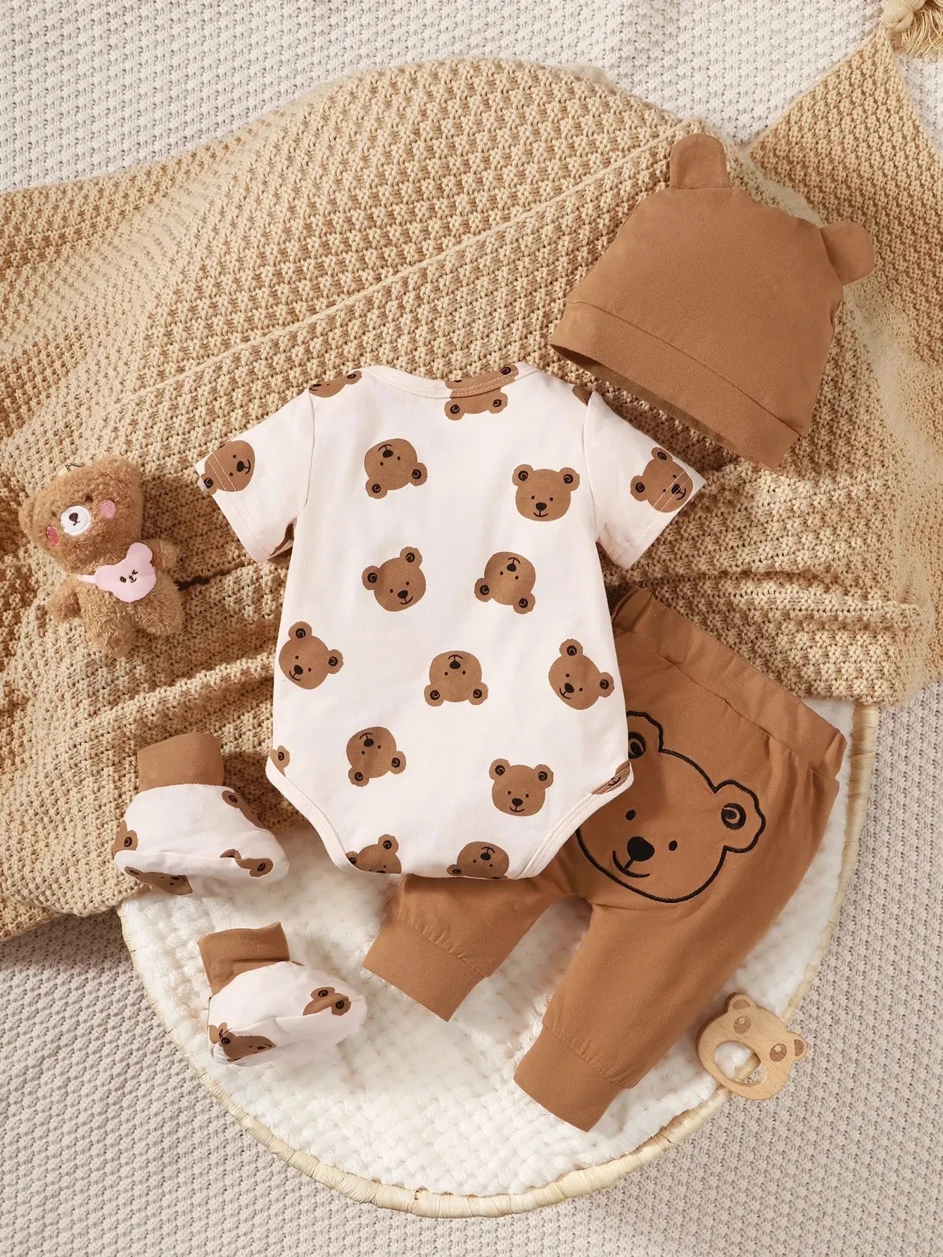 4 Piece Newborn Baby Bear Matching Set 0-9M