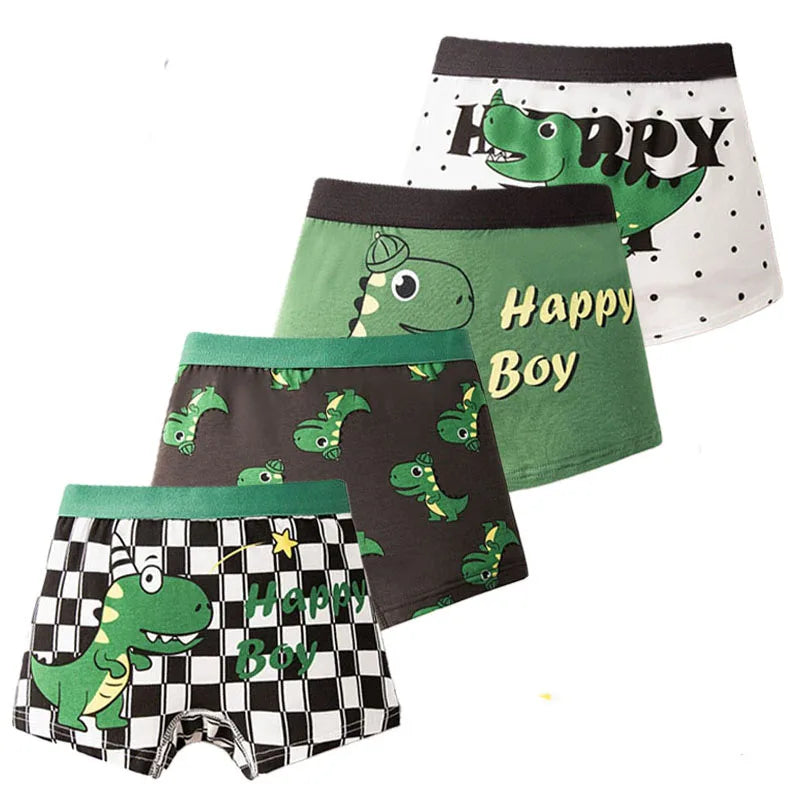 Multipack Dinosaur Pattern Athflow Style Boys' Boxer Briefs – Breathable Cotton Underwear (3-12 Years)