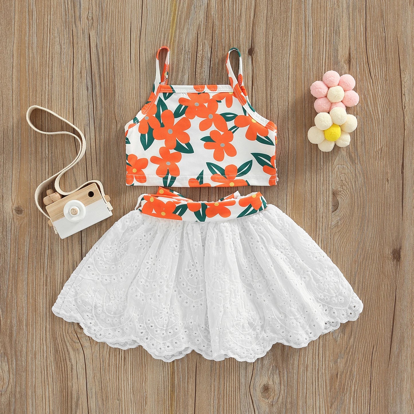 2-Piece Floral Spaghetti Strap and Skirt Set