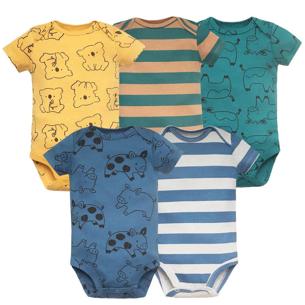 5pc 100% Cotton Short Sleeve Onesies  6-24M