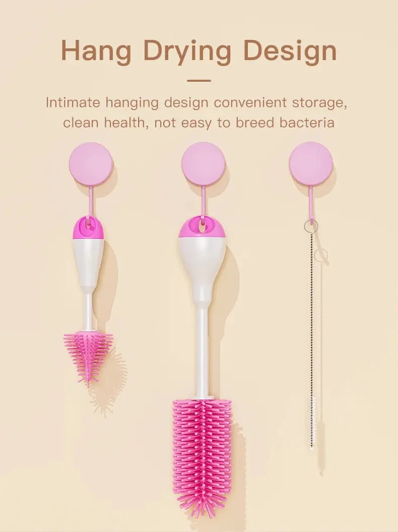 360° Rotation 3-in-1 Silicone Baby Bottle & Pacifier Cleaning Brush Set