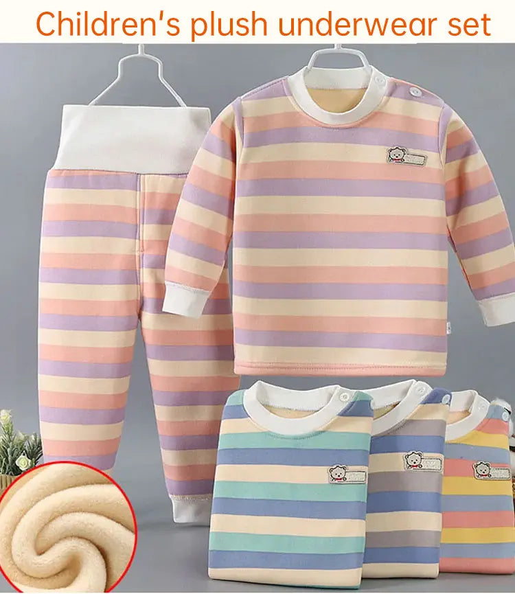 Striped Thick Plush Children's Set – Cozy Autumn & Winter Wear (9M-6Y)