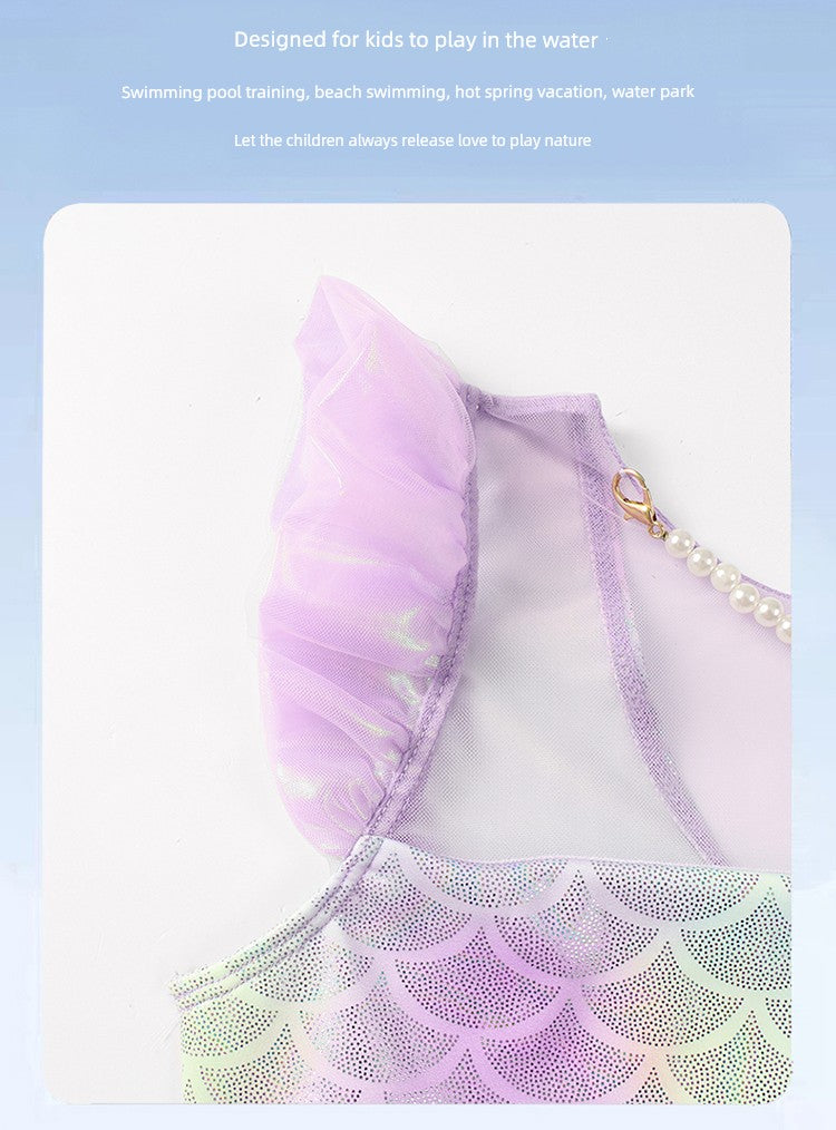 Girls' 2-Piece Purple Mermaid Scale Swimsuit