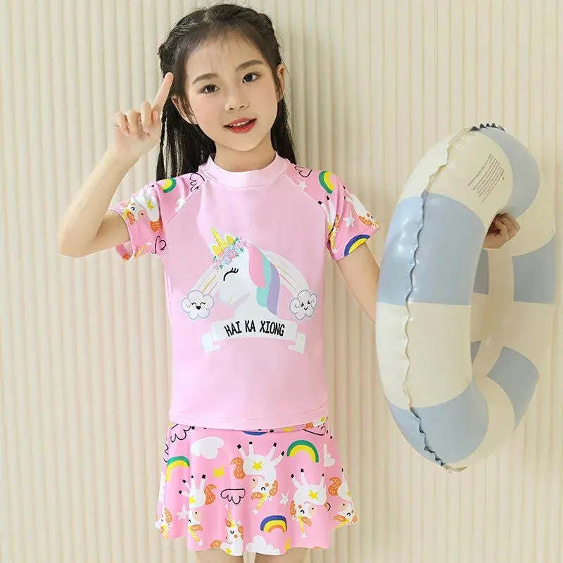 Girls' Two-Piece Unicorn Swim Shirt and Skirt