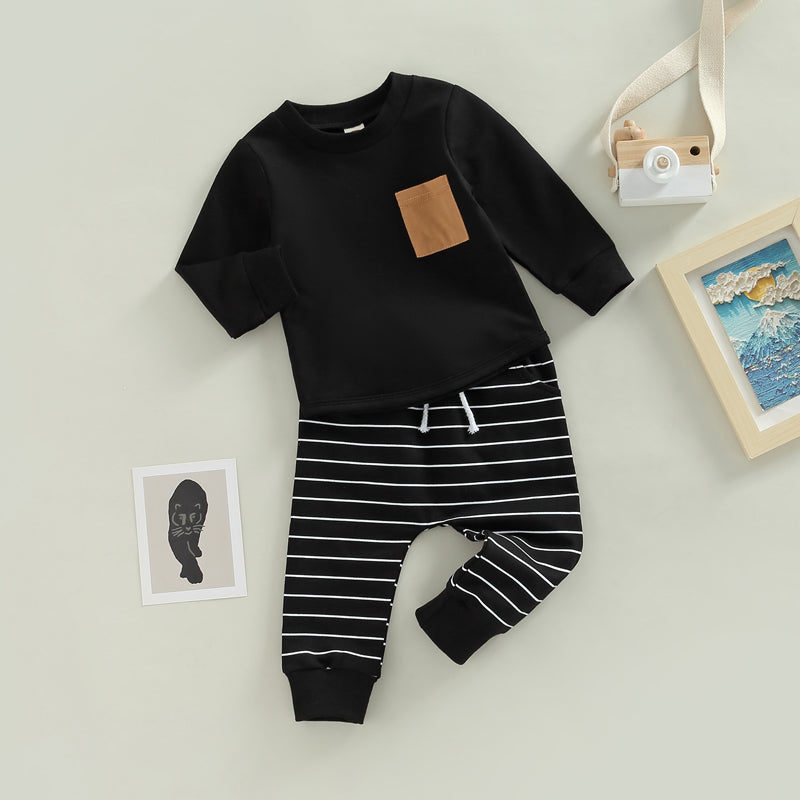 2PCS Toddler Boys' Long Sleeve Striped Matching Set