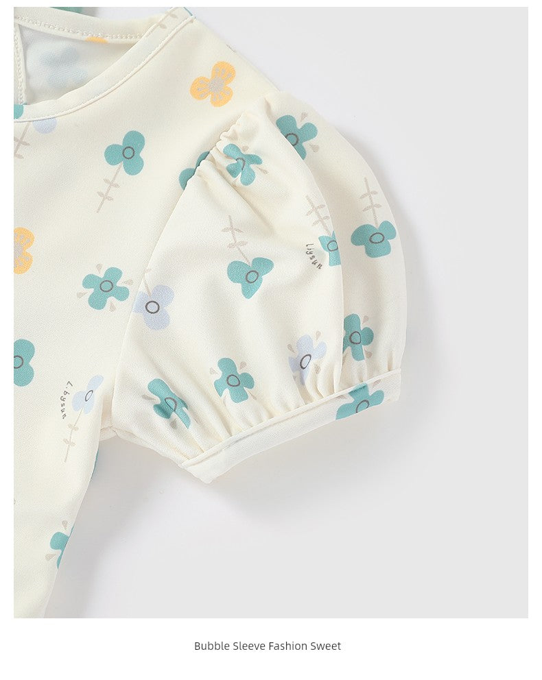 Girls' 2 Piece Swimming Floral Open Back Shirt and Matching Bottoms