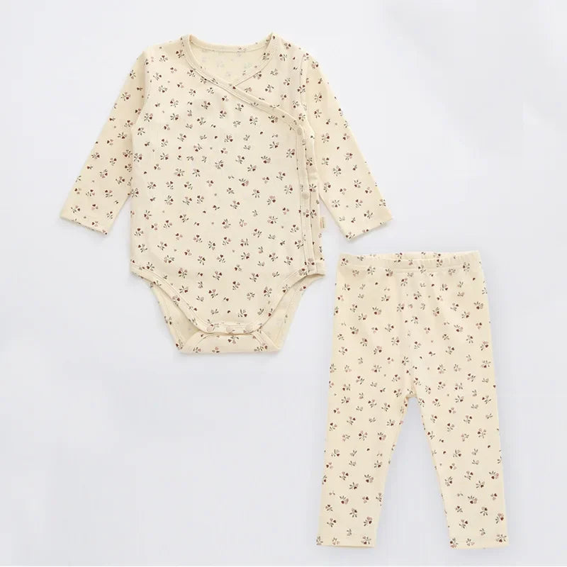 2 Piece Long Sleeve with Bottoms Newborn Beige Floral Set