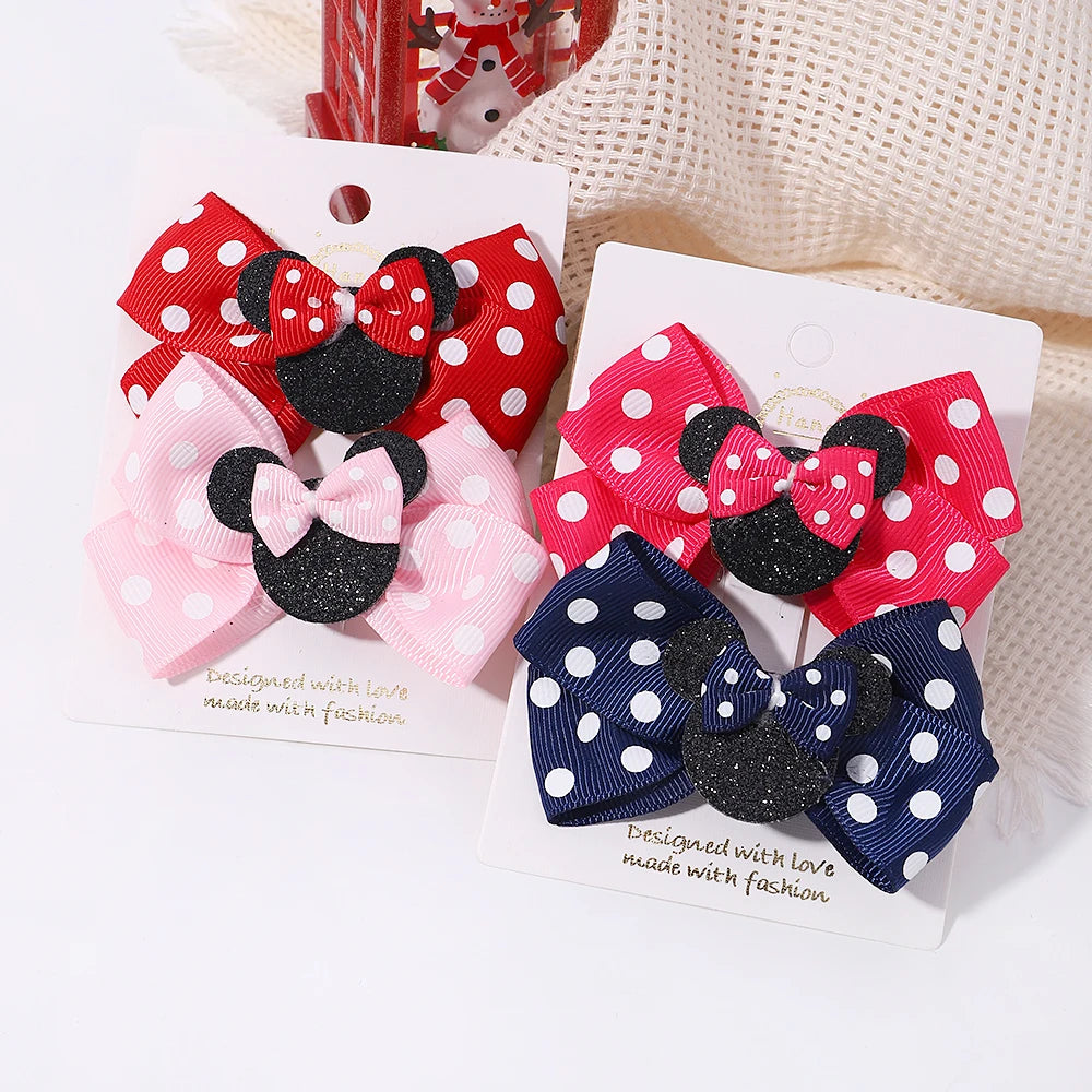 2pcs Set Polka Dot Hair Bow Clips