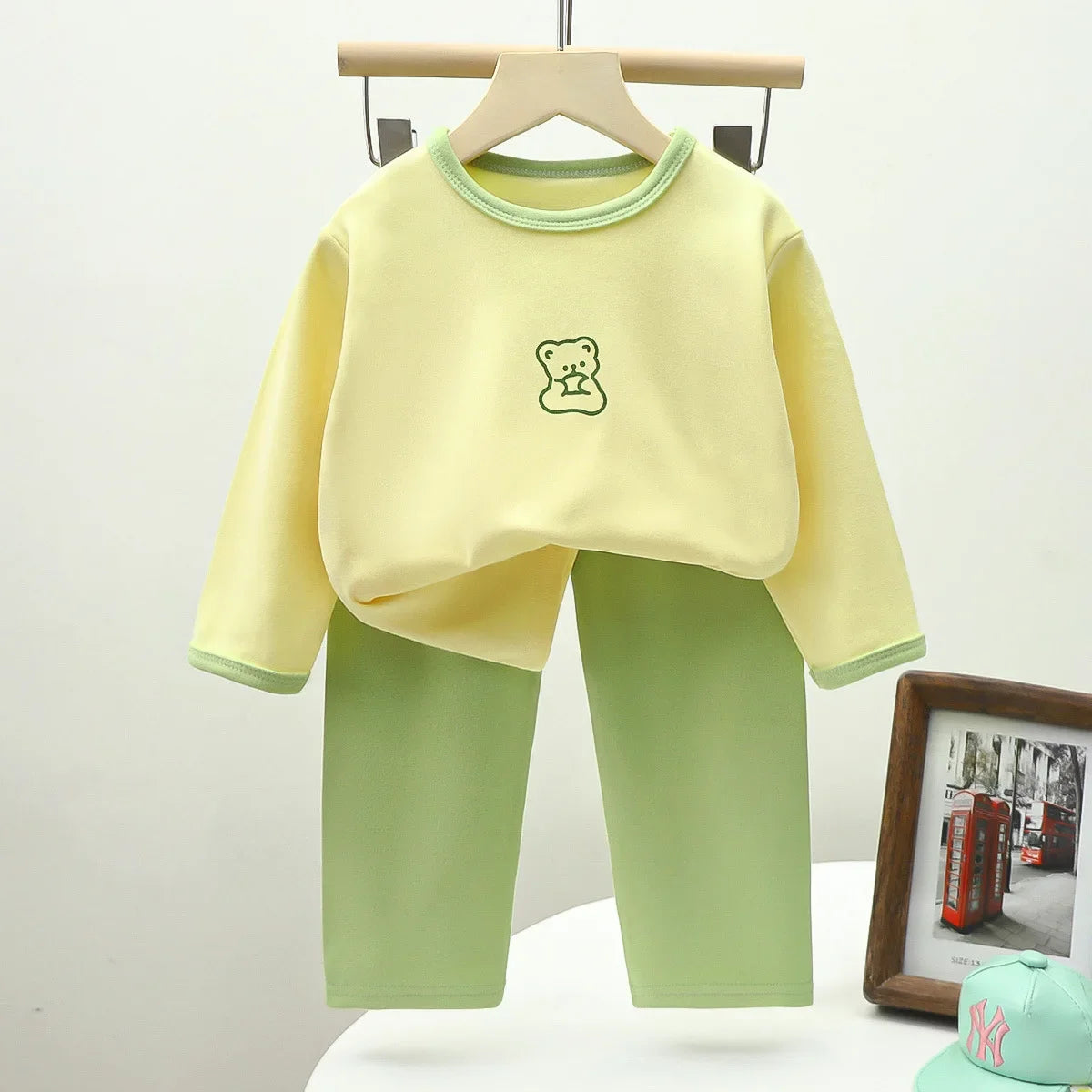 Kids Autumn Warm Pajamas – Cute Cartoon Long Sleeve T-Shirt & Pants Sleepwear Set for Boys & Girls 🍂