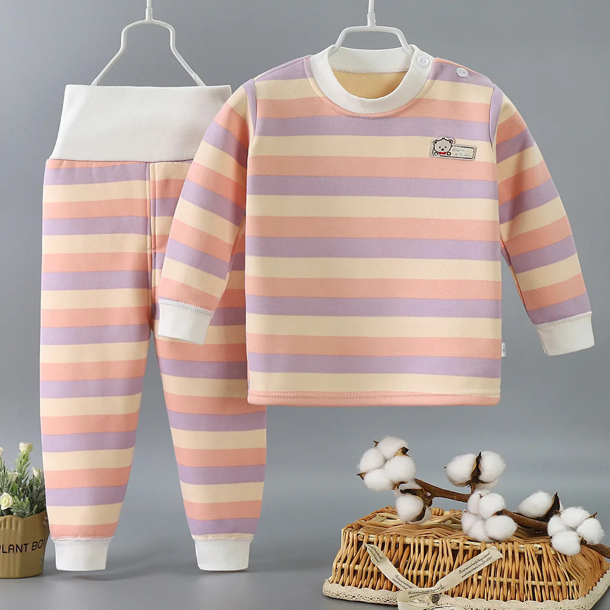 Striped Thick Plush Children's Set – Cozy Autumn & Winter Wear (9M-6Y)