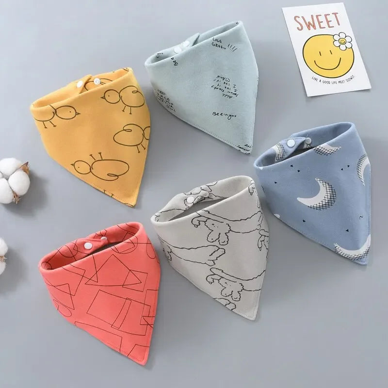 5PCS Pure Cotton Baby Bandana Bibs – Soft, Absorbent & Waterproof