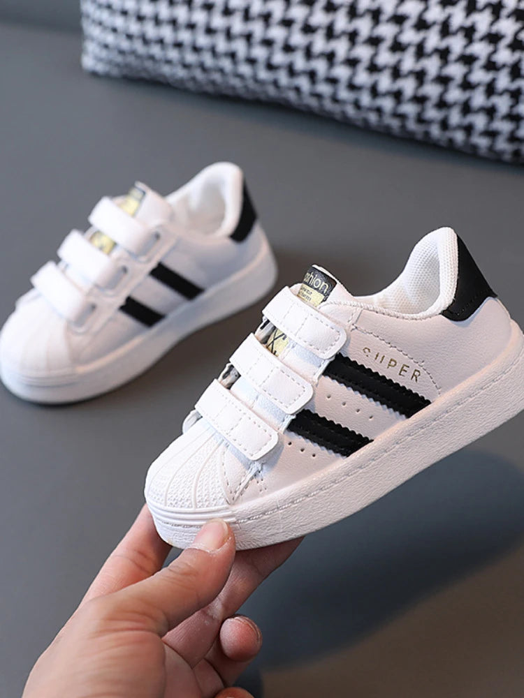 Toddlers' White Two Striped Sneakers