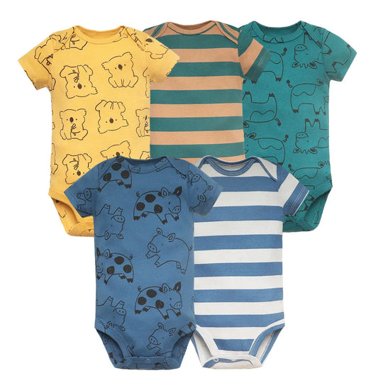 5pc 100% Cotton Short Sleeve Onesies  6-24M