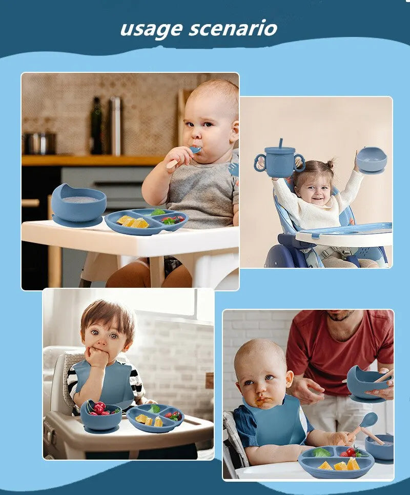 6 PCS Baby Meal Set – Silicone Childrens Meal Training Set with Cutlery