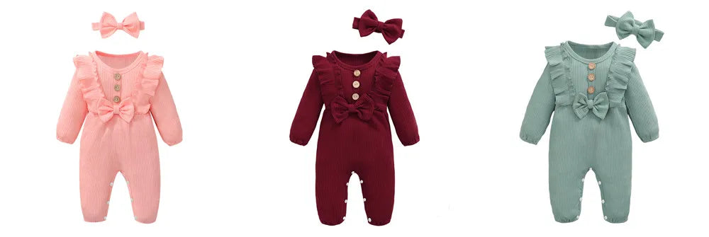 Long Sleeved Ruffle Onesie with Headband Onesie 0-18 Months