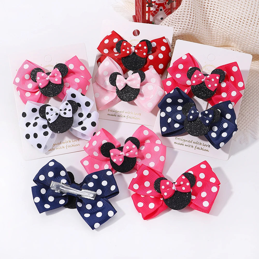 2pcs Set Polka Dot Hair Bow Clips