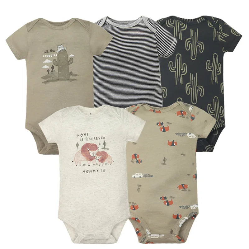 5pc 100% Cotton Short Sleeve Onesies  6-24M