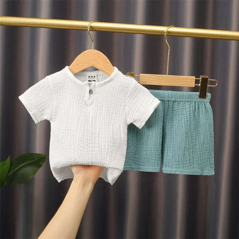 Children's Solid Colored Ribbed Cotton T-Shirt and Shorts Set (6m-5y)