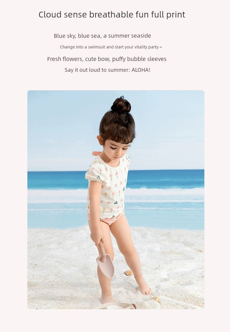 Girls' 2 Piece Swimming Floral Open Back Shirt and Matching Bottoms