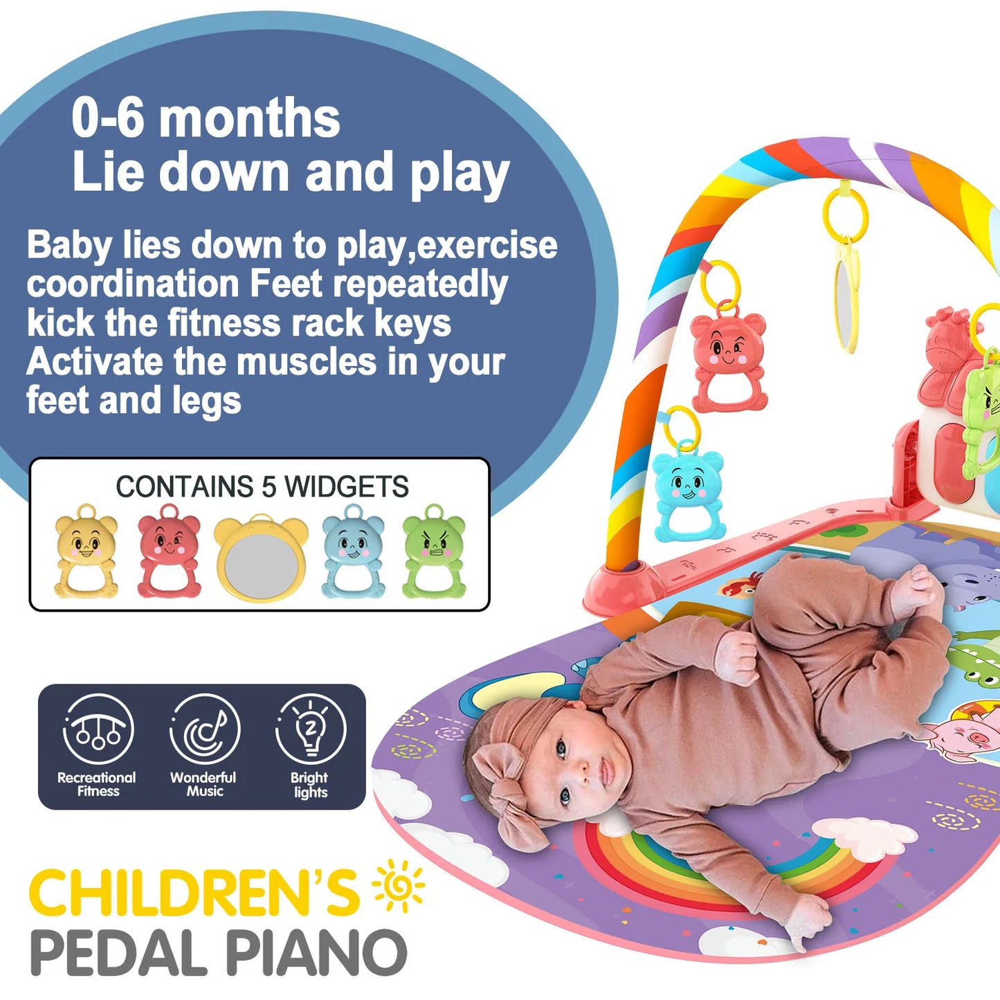 Tummy Time Activity Mat with Detachable Piano