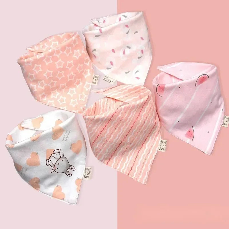 5PCS Waterproof Cotton Baby Bib Set – Soft & Absorbent Triangle Scarf Bibs