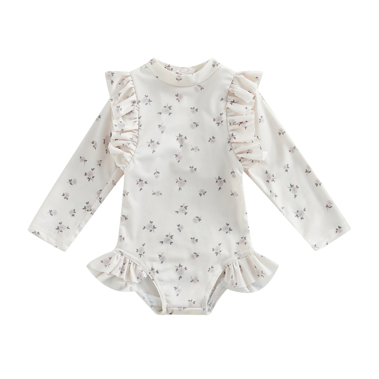 Girls' Long-sleeved Floral Ruffle Swimsuit