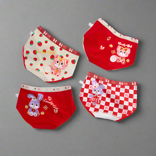 4PCS Soft Cotton Cartoon Girls' Underwear – Comfortable & Cute Briefs for Kids 👧💖