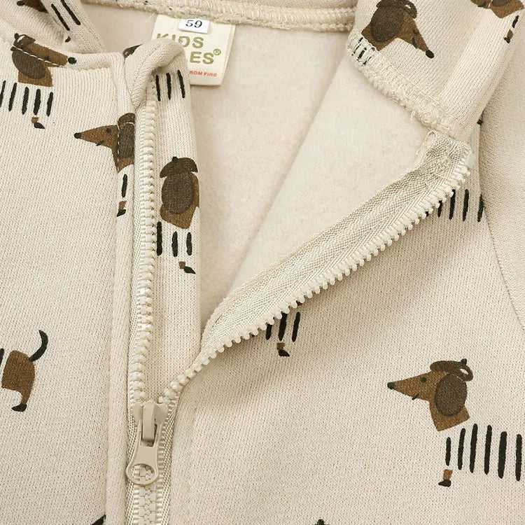 Cartoon Print Long Sleeve Hooded Onesie 3-24 Months