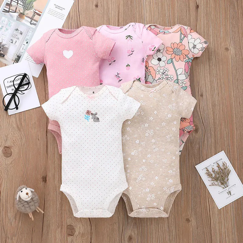 5pc 100% Cotton Short Sleeve Onesies  6-24M