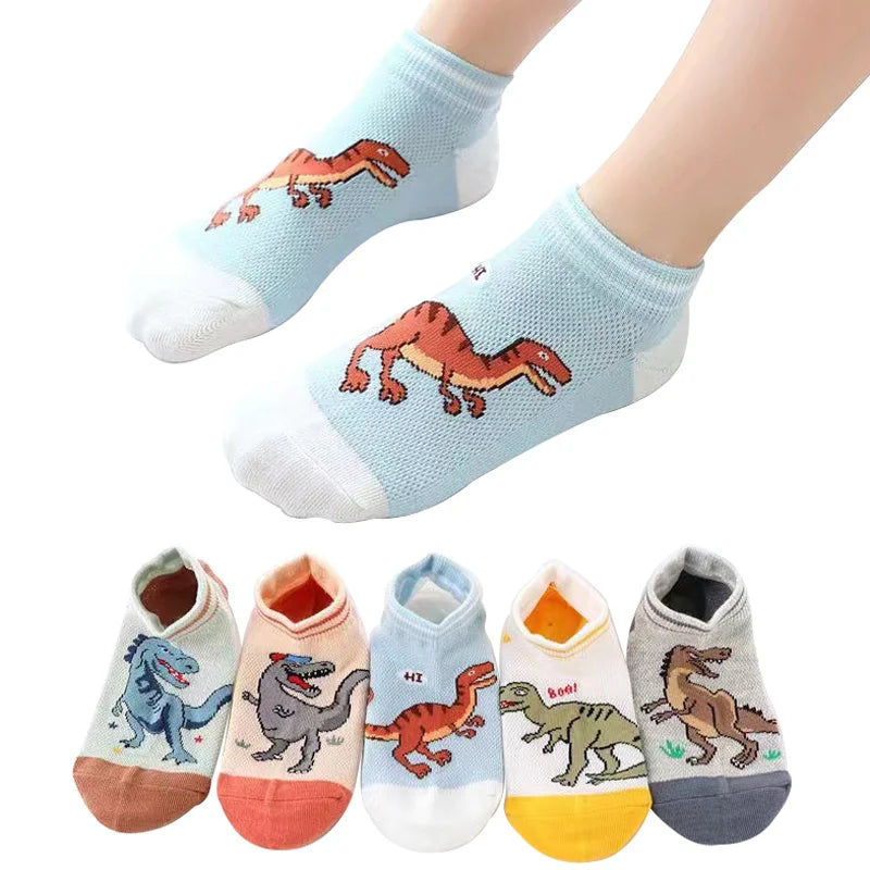 5ct Pack Boys' Dinosaur Ankle Socks