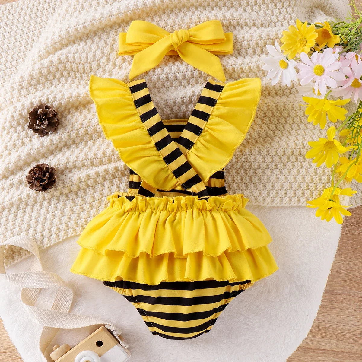 Girls' Two-Piece Flutter Sleeve Summer Outfit with Bow