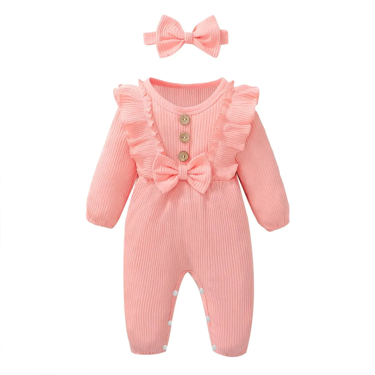 Long Sleeved Ruffle Onesie with Headband Onesie 0-18 Months