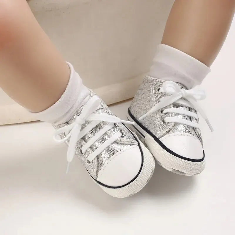 0-18M First Walker Nonslip Shimmer Lace Sneakers