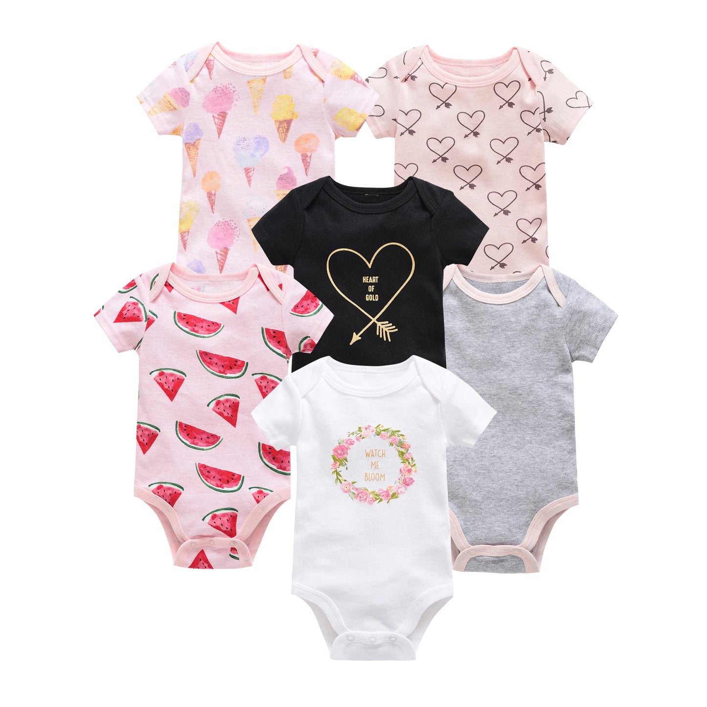 3ct & 6ct Newborn Cartoon Graphic Onesies 0-12M