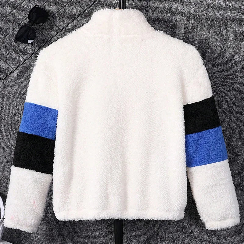 Boys' Plush Color-Block Zipper Jacket