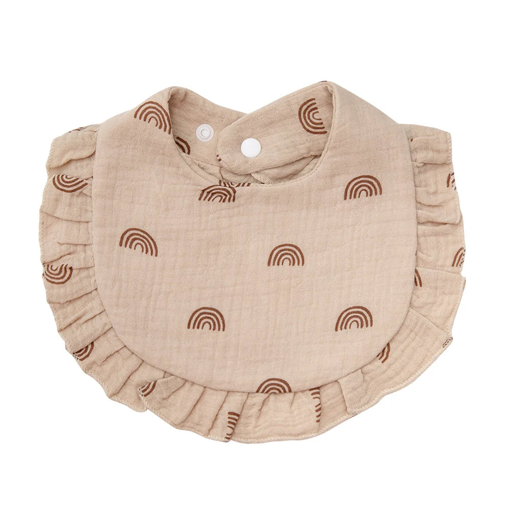 Flower Print Muslin Cotton Baby Bib – Adjustable Snap, Ruffled Edge