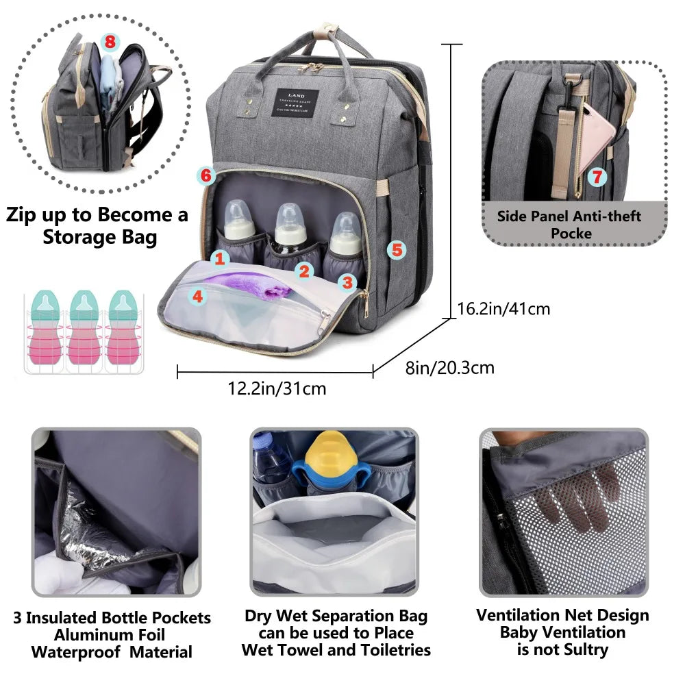 2in1 Large Capacity Diaper Bag with Changing Mat Attached