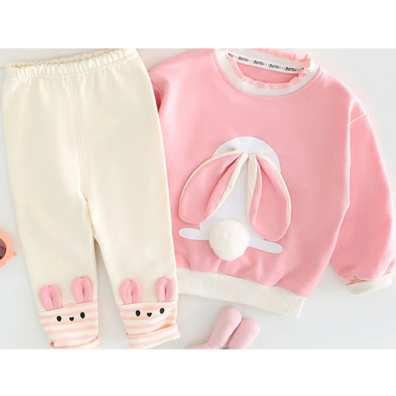 Girls' 2-Piece 3D Easter Bunny Outfit – Adorable Holiday Set 🐰🌸