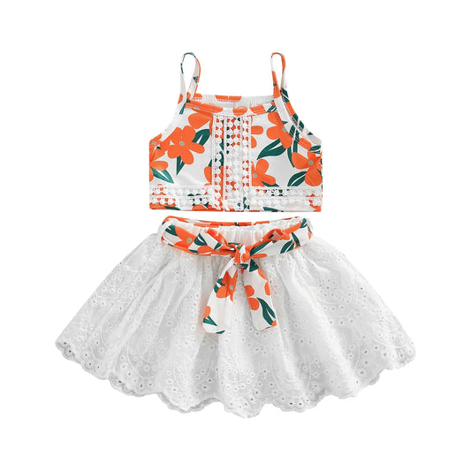 2-Piece Floral Spaghetti Strap and Skirt Set