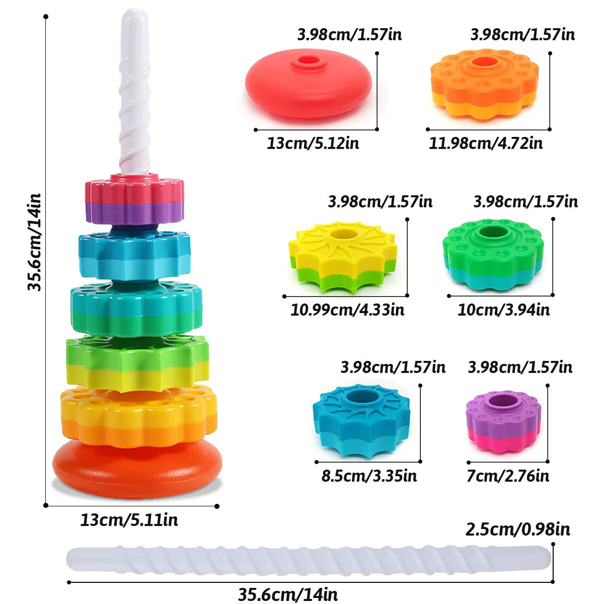 Montessori Rotating Rainbow Tower Stacking Puzzle Toy