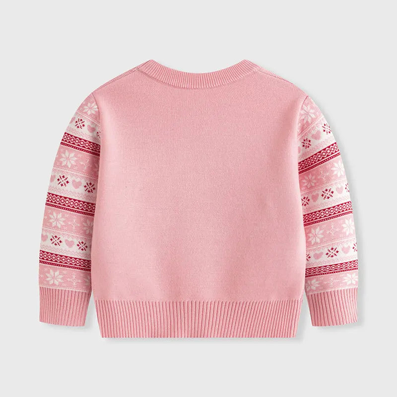 Winter Girls' Reindeer Print Cartoon Sweater – Cute Long-Sleeved Christmas Knit for Girls 🎄🦌