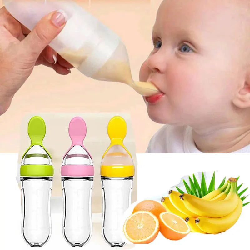 Silicone Baby Bottle with Spoon for Food Supplements