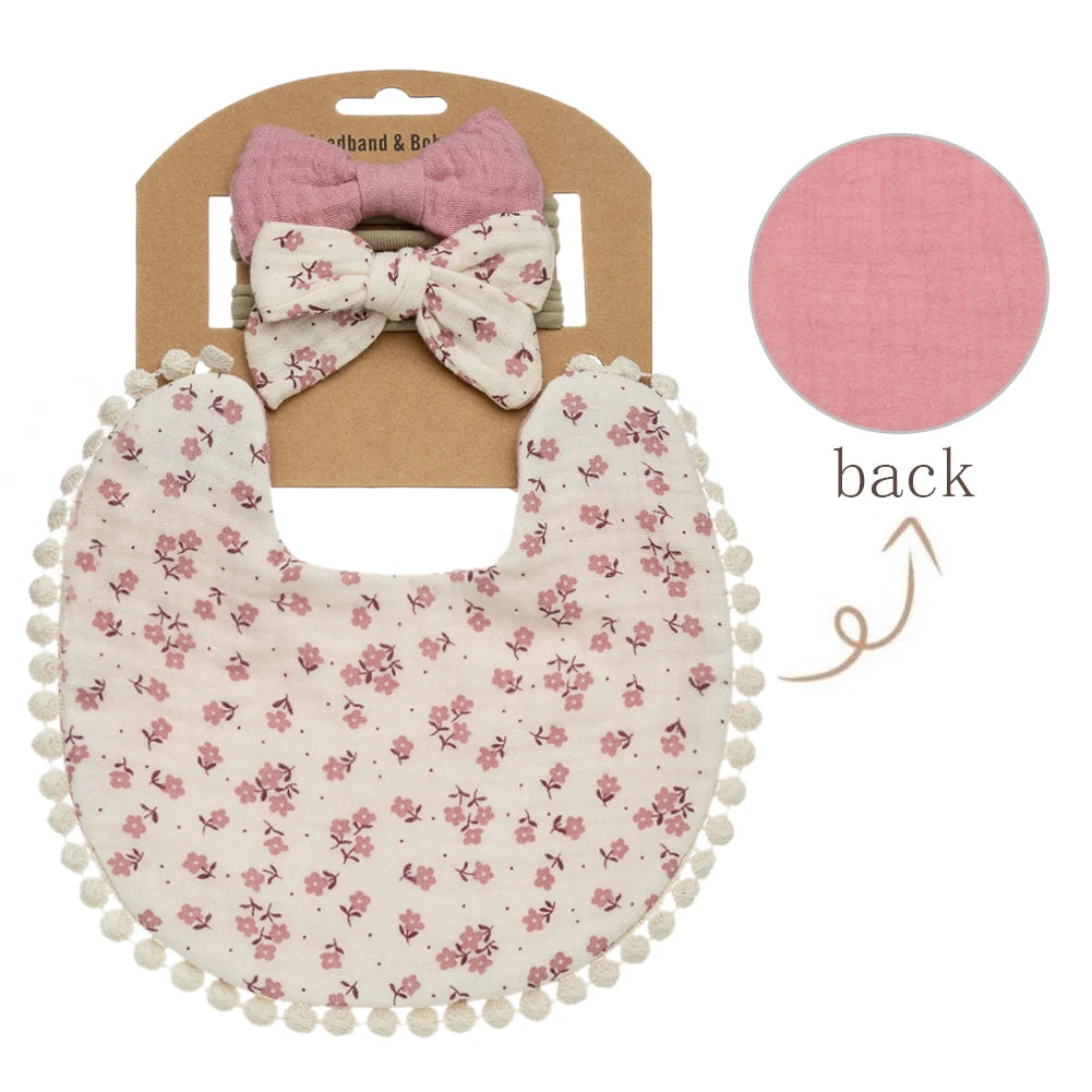 3Pcs Baby Flower Bibs & Headbands Set – Stylish & Functional